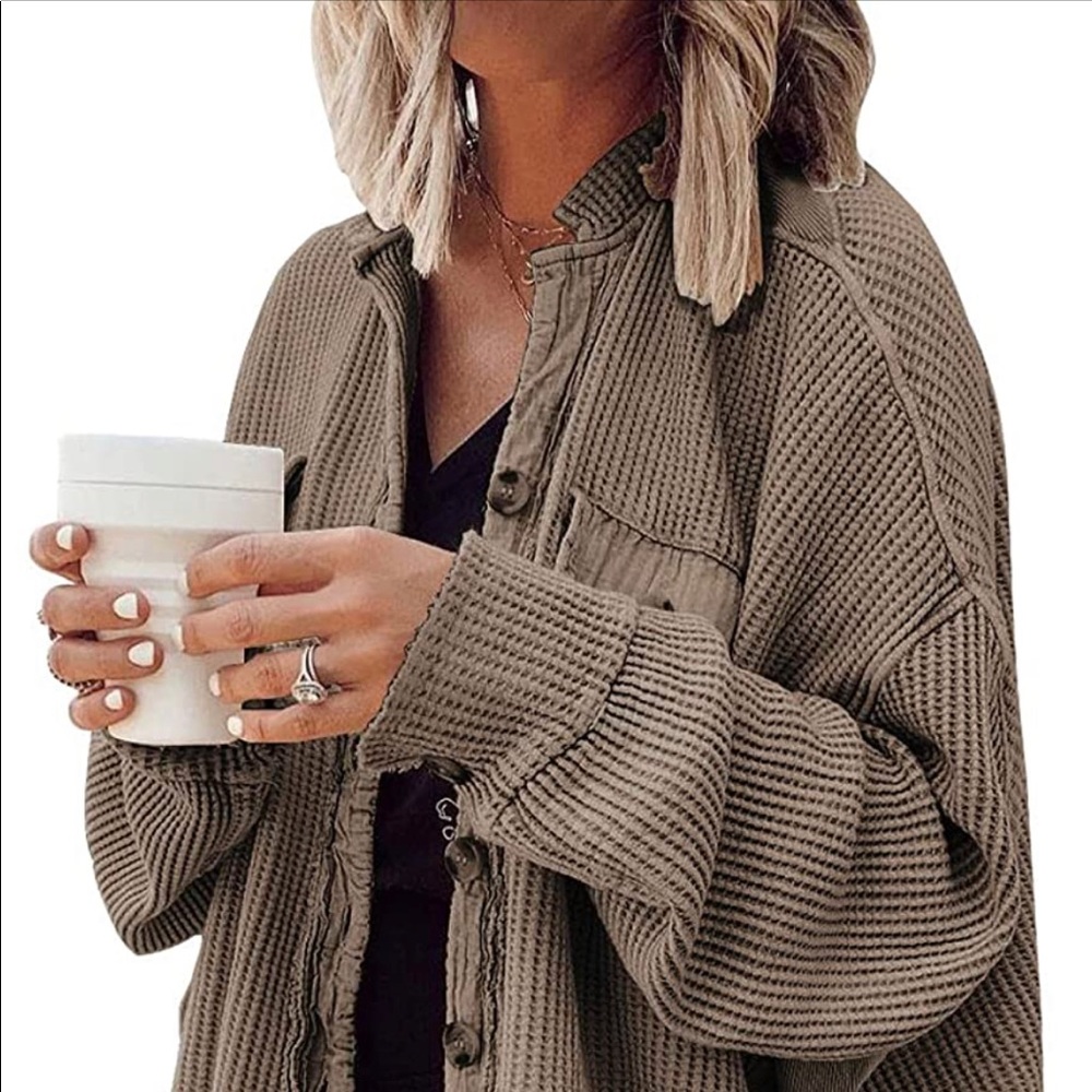FLASH SALE! Khaki Waffle Knit Shacket